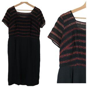 Vintage LADY PETITE 60s Black Cocktail Dress Burgundy Lace Draped 44 Plus Size